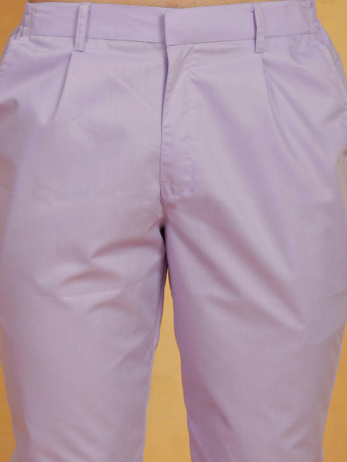 Vastramay Men's Lavender Cotton Silk Kurta And Pyjama Set