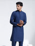 Vastramay Men's Navy Blue Cotton Silk Kurta