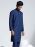 Vastramay Men's Navy Blue Cotton Silk Kurta