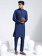 Vastramay Men's Navy Blue Cotton Silk Kurta And Pyjama Set