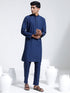 Vastramay Men's Navy Blue Cotton Silk Kurta And Pyjama Set