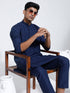 Vastramay Men's Navy Blue Cotton Silk Kurta And Pyjama Set