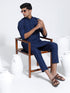 Vastramay Men's Navy Blue Cotton Silk Kurta And Pyjama Set