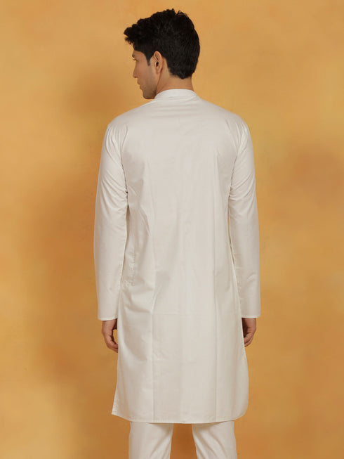 Vastramay Men's Off White Cotton Silk Kurta