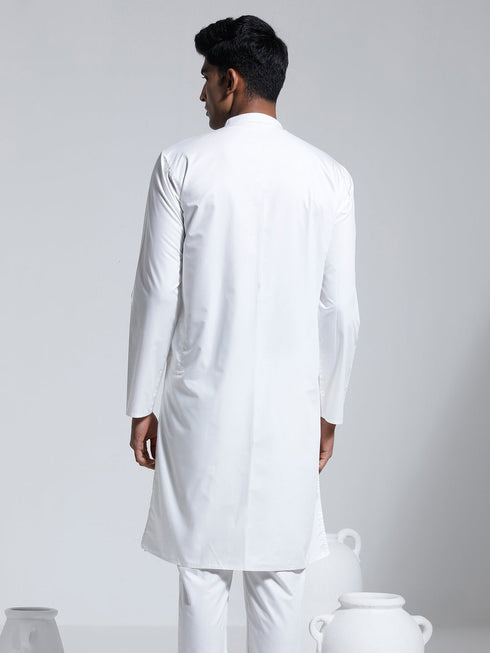 Vastramay Men's White Cotton Silk Kurta