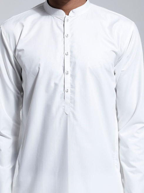 Vastramay Men's White Cotton Silk Kurta
