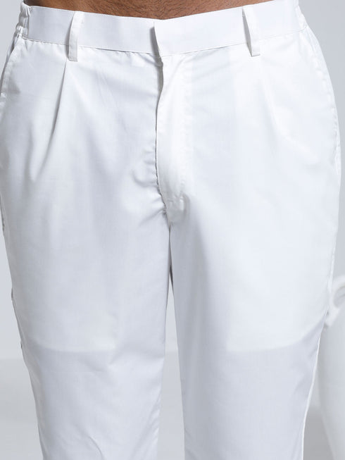 Vastramay Men's White Cotton Silk Kurta And Pyjama Set
