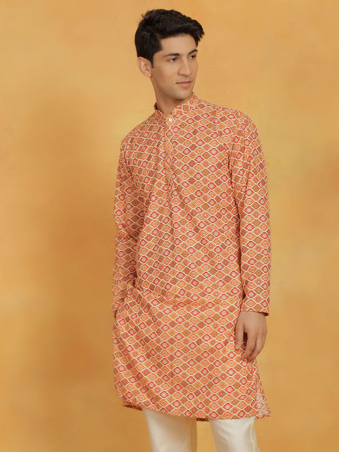 Vastramay Men's Orange Muslin Kurta