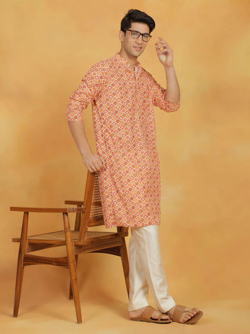 Vastramay Men's Orange Muslin Kurta