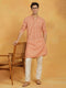 Vastramay Men's Orange And Cream Muslin Kurta And Pyjama Set