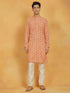 Vastramay Men's Orange And Cream Muslin Kurta And Pyjama Set