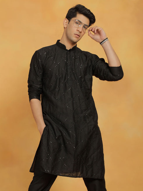 Vastramay Men's Black Viscose Kurta