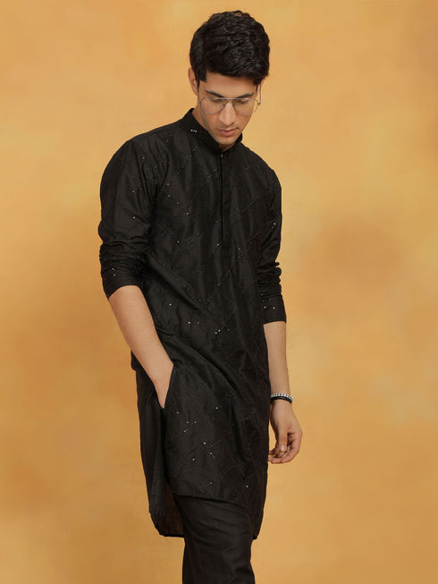 Vastramay Men's Black Viscose Kurta