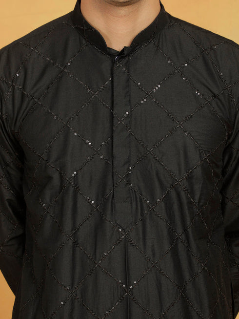 Vastramay Men's Black Viscose Kurta And Pyjama Set