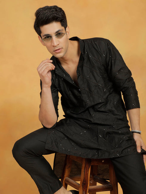 Vastramay Men's Black Viscose Kurta And Pyjama Set