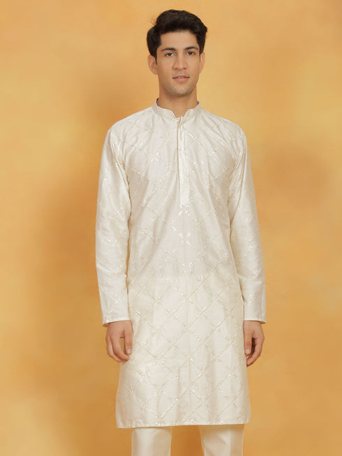 Vastramay Men's Cream Viscose Kurta