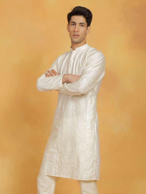 Vastramay Men's Cream Viscose Kurta