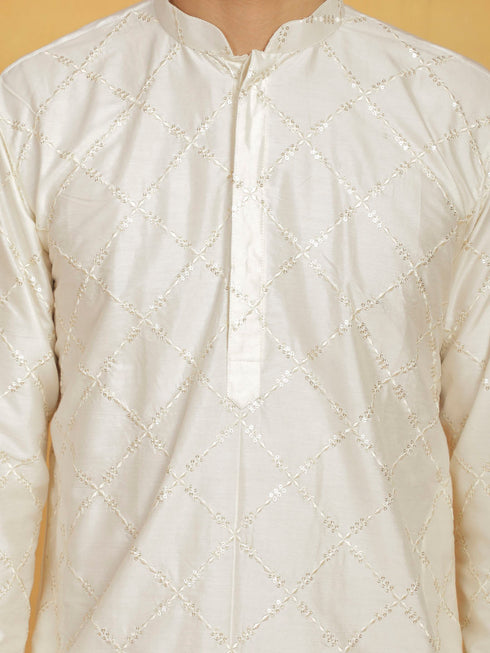 Vastramay Men's Cream Viscose Kurta