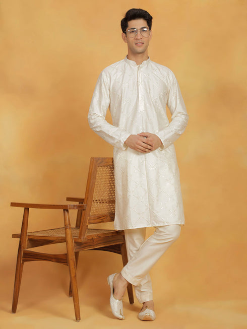 Vastramay Men's Cream Viscose Kurta