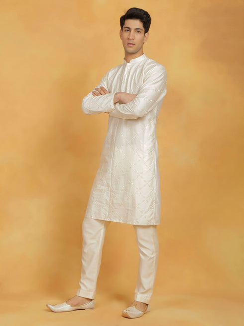Vastramay Men's Cream Viscose Kurta And Pyjama Set
