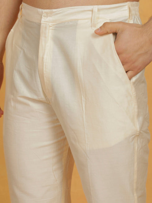 Vastramay Men's Cream Viscose Kurta And Pyjama Set