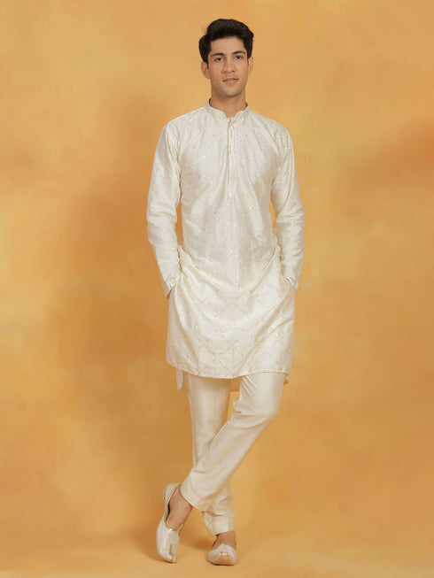 Vastramay Men's Cream Viscose Kurta And Pyjama Set