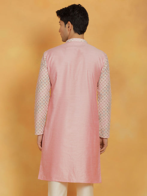 Vastramay Men's Pink Maslin Kurta