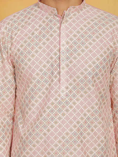 Vastramay Men's Pink Maslin Kurta