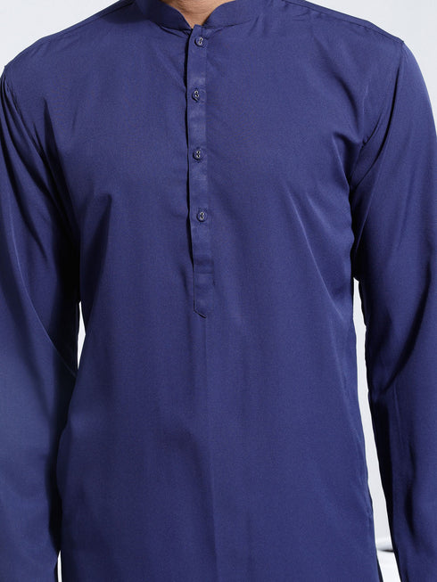 Vastramay Men's Navy Blue Crepe Kurta