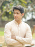 Vastramay Men's Peach And Cream Viscose Kurta And Pyjama Set
