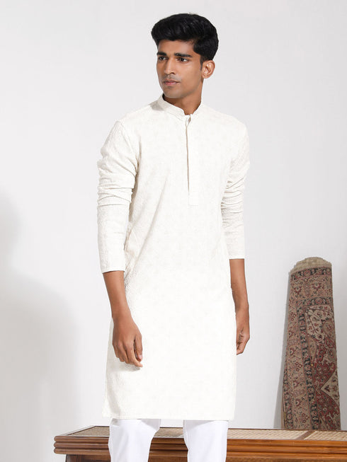 Vastramay Men's Cream Rayon Kurta