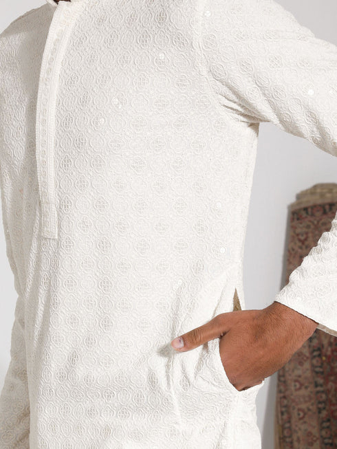 Vastramay Men's Cream Rayon Kurta
