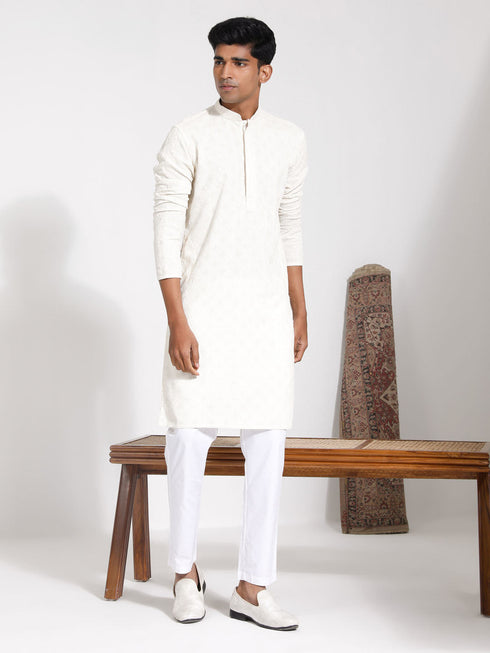 Vastramay Men's Cream Rayon Kurta And Pyjama Set