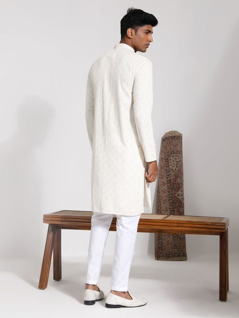 Vastramay Men's Cream Rayon Kurta And Pyjama Set