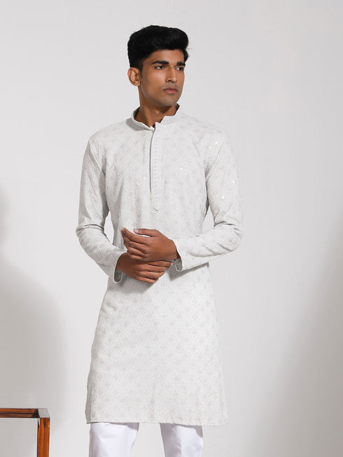 Vastramay Men's Grey Rayon Kurta
