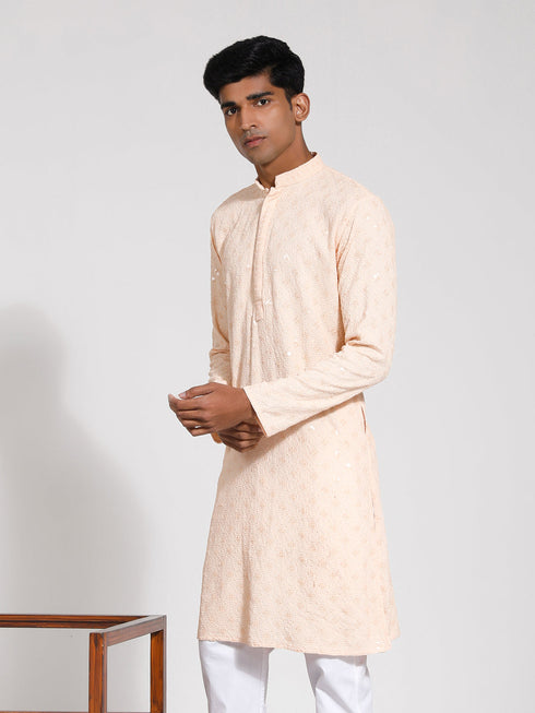Vastramay Men's Peach Rayon Kurta