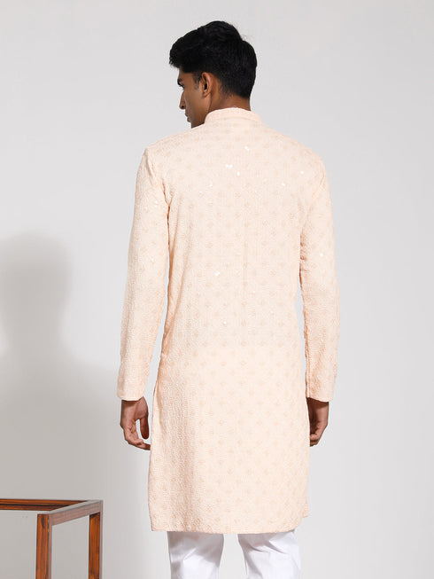 Vastramay Men's Peach Rayon Kurta