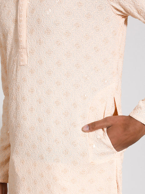 Vastramay Men's Peach Rayon Kurta And Pyjama Set