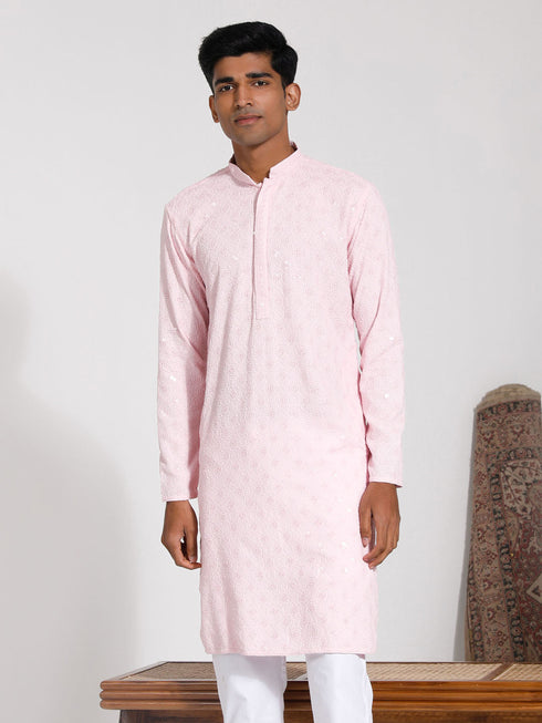 Vastramay Men's Pink Rayon Kurta