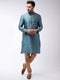 Vastramay Men's Aqua And Rose Gold Silk Blend Kurta With Churidar Set