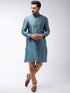 Vastramay Men's Aqua And Rose Gold Silk Blend Kurta With Churidar Set