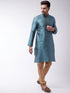 Vastramay Men's Aqua And Rose Gold Silk Blend Kurta With Churidar Set