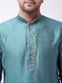Vastramay Men's Aqua And Rose Gold Silk Blend Kurta With Churidar Set