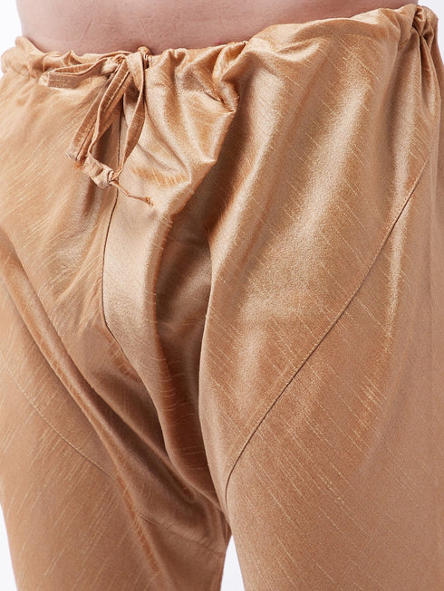 Vastramay Men's Aqua And Rose Gold Silk Blend Kurta With Churidar Set