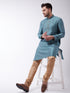 Vastramay Men's Aqua And Rose Gold Silk Blend Kurta With Churidar Set