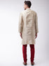 Vastramay Men's Beige And Maroon Silk Blend Kurta Churidar Set