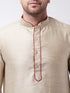 Vastramay Men's Beige And Maroon Silk Blend Kurta Churidar Set