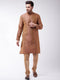 Vastramay Men's Maroon And Rose Gold Silk Blend Kurta With Churidar Set