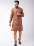 Vastramay Men's Maroon And Rose Gold Silk Blend Kurta With Churidar Set