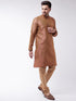 Vastramay Men's Maroon And Rose Gold Silk Blend Kurta With Churidar Set